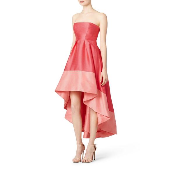 MONIQUE LHUILLIER Strapless asymmetric Hem Two Tone Pink Gown sz 2 Red Carpet - Picture 1 of 16